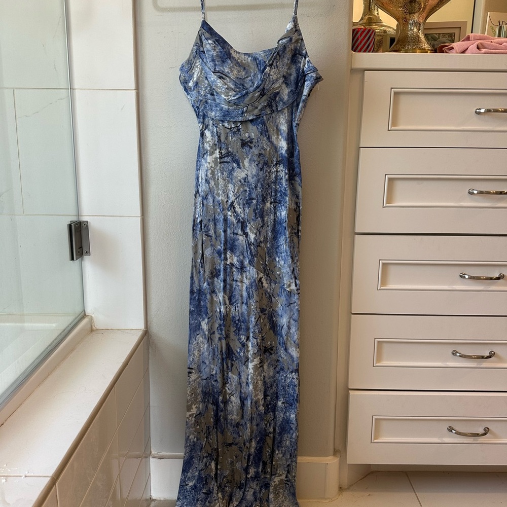 Chic Blue and Gray Maxi Dress
